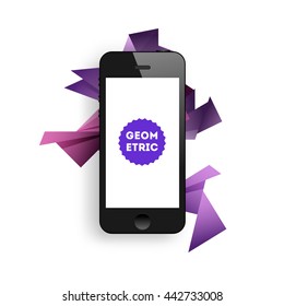Geometric Vector Background. Triangles Pattern for Business Presentations, Application Cover and Web Site Design. Mobile Phone Icon