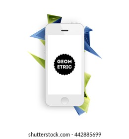 Geometric Vector Background. Triangles Pattern for Business Presentations, Application Cover and Web Site Design. Mobile Phone Icon