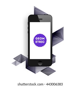 Geometric Vector Background. Triangles Pattern for Business Presentations, Application Cover and Web Site Design. Mobile Phone Icon