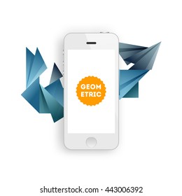 Geometric Vector Background. Triangles Pattern for Business Presentations, Application Cover and Web Site Design. Mobile Phone Icon