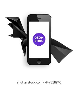 Geometric Vector Background. Triangles Pattern with Mobile Phone Icon for Business Presentations, Application Cover and Web Site Design.