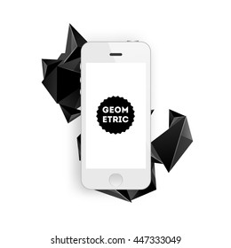 Geometric Vector Background. Triangles Pattern with Mobile Phone Icon for Business Presentations, Application Cover and Web Site Design.