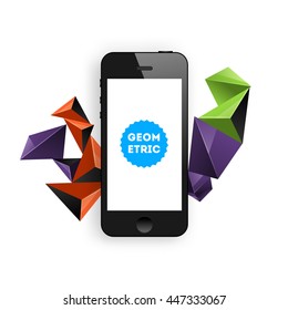 Geometric Vector Background. Triangles Pattern with Mobile Phone Icon for Business Presentations, Application Cover and Web Site Design.