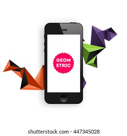 Geometric Vector Background. Triangles Pattern with Mobile Phone Icon for Business Presentations, Application Cover and Web Site Design.
