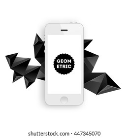 Geometric Vector Background. Triangles Pattern with Mobile Phone Icon for Business Presentations, Application Cover and Web Site Design.