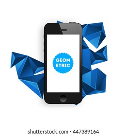 Geometric Vector Background. Triangles Pattern with Mobile Phone Icon for Business Presentations, Application Cover and Web Site Design.