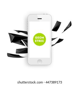 Geometric Vector Background. Triangles Pattern with Mobile Phone Icon for Business Presentations, Application Cover and Web Site Design.