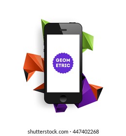 Geometric Vector Background. Triangles Pattern with Mobile Phone Icon for Business Presentations, Application Cover and Web Site Design.