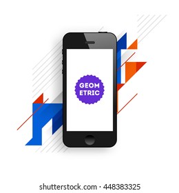 Geometric Vector Background. Triangles Pattern with Mobile Phone Icon for Business Presentations, Application Cover and Web Site Design.