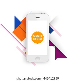 Geometric Vector Background. Triangles Pattern with Mobile Phone Icon for Business Presentations, Application Cover and Web Site Design.