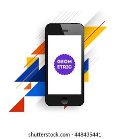 Geometric Vector Background. Triangles Pattern with Mobile Phone Icon for Business Presentations, Application Cover and Web Site Design.