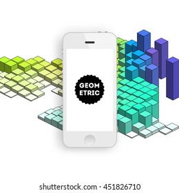 Geometric Vector Background. Triangles Pattern with Mobile Phone Icon for Business Presentations, Application Cover and Web Site Design.