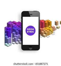 Geometric Vector Background. Triangles Pattern with Mobile Phone Icon for Business Presentations, Application Cover and Web Site Design.