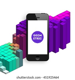 Geometric Vector Background. Triangles Pattern with Mobile Phone Icon for Business Presentations, Application Cover and Web Site Design.