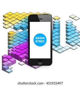 Geometric Vector Background. Triangles Pattern with Mobile Phone Icon for Business Presentations, Application Cover and Web Site Design.