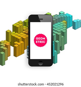 Geometric Vector Background. Triangles Pattern with Mobile Phone Icon for Business Presentations, Application Cover and Web Site Design.