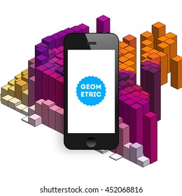 Geometric Vector Background. Triangles Pattern with Mobile Phone Icon for Business Presentations, Application Cover and Web Site Design.