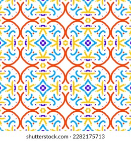 Geometric vector in baroque style. Damask floral ornament background. Simple decoration art for ceramic tile pattern. Seamless vector in vintage tiles design.