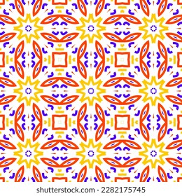 Geometric vector in baroque style. Damask floral ornament background. Simple decoration art for ceramic tile pattern. Seamless vector in vintage tiles design.