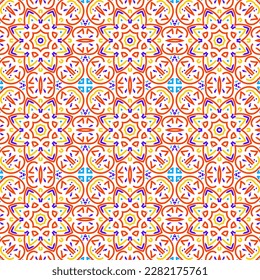 Geometrische Vektorgrafik im barocken Stil. Blumenhintergrund der Damast. Einfache Dekorationskunst für Keramikfliesen. Nahtlose Vektorgrafik in Vintage-Fliesendesign.