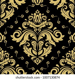 Geometric vector black and golden pattern. Background with flow effect. Abstract geometric ornament