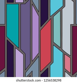 Geometric vector blue seamless pattern with different geometrical forms. Square, triangle, rectangle. Modern techno minimal design. Abstract background. Graphic Illustration