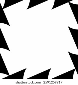 a geometric vector border design with black angular shapes creating a dynamic, repeating pattern around a central white space.