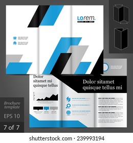 Geometric vector brochure template design with black and blue square diagonal shapes