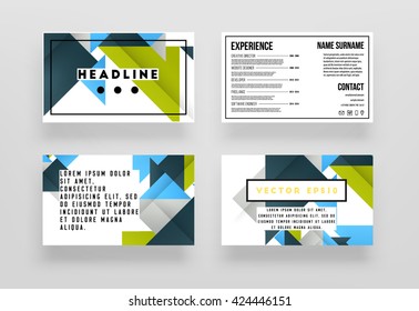 Juego de Fondos para Tarjetas Comerciales de Vectores Geométricos. Patrón de triángulos. Diseño de estilo plano.