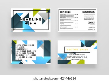 Geometric Vector Business Cards Backgrounds Set. Triangles Pattern. Flat Style Design.
