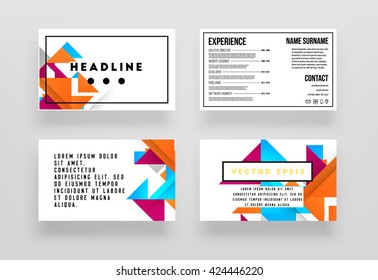 Geometric Vector Business Cards Backgrounds Set. Triangles Pattern. Flat Style Design.