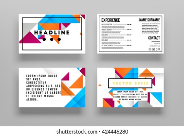 Juego de Fondos para Tarjetas Comerciales de Vectores Geométricos. Patrón de triángulos. Diseño de estilo plano.