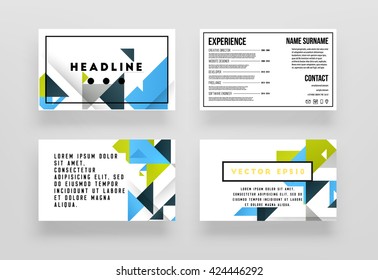 Geometric Vector Business Cards Backgrounds Set. Triangles Pattern. Flat Style Design.