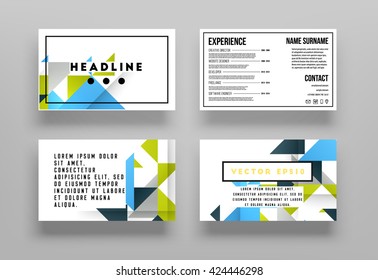 Geometric Vector Business Cards Backgrounds Set. Triangles Pattern. Flat Style Design.