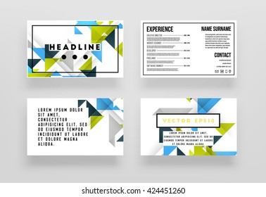 Geometric Vector Business Cards Backgrounds Set. Triangles Pattern. Flat Style Design