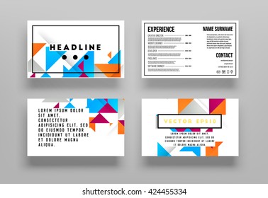 Juego de Fondos para Tarjetas Comerciales de Vectores Geométricos. Patrón de triángulos. Diseño de estilo plano