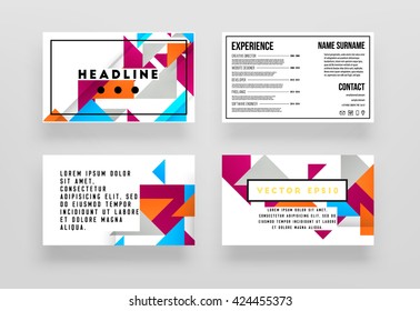 Geometric Vector Business Cards Backgrounds Set. Triangles Pattern. Flat Style Design