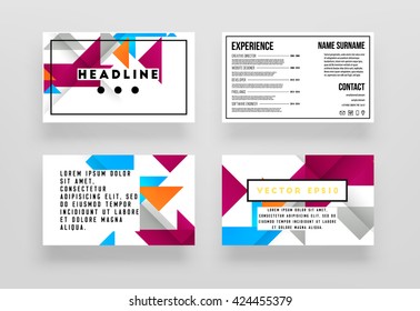 Geometric Vector Business Cards Backgrounds Set. Triangles Pattern. Flat Style Design