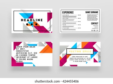 Geometric Vector Business Cards Backgrounds Set. Triangles Pattern. Flat Style Design