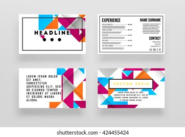 Juego de Fondos para Tarjetas Comerciales de Vectores Geométricos. Patrón de triángulos. Diseño de estilo plano