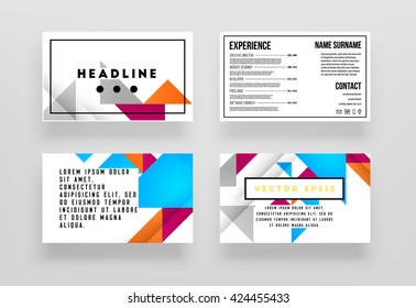 Juego de Fondos para Tarjetas Comerciales de Vectores Geométricos. Patrón de triángulos. Diseño de estilo plano
