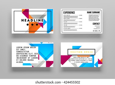 Juego de Fondos para Tarjetas Comerciales de Vectores Geométricos. Patrón de triángulos. Diseño de estilo plano