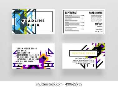 Geometric Vector Business Cards Backgrounds Set. Triangles Pattern. Flat Style Design