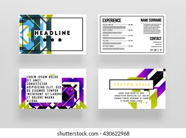 Geometric Vector Business Cards Backgrounds Set. Triangles Pattern. Flat Style Design