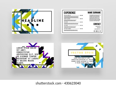 Geometric Vector Business Cards Backgrounds Set. Triangles Pattern. Flat Style Design