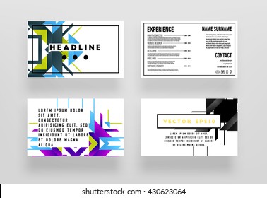 Geometric Vector Business Cards Backgrounds Set. Triangles Pattern. Flat Style Design