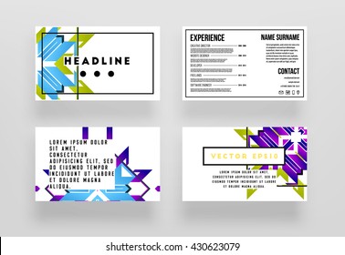 Juego de Fondos para Tarjetas Comerciales de Vectores Geométricos. Patrón de triángulos. Diseño de estilo plano