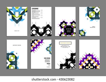 Juego de Fondos para Tarjetas Comerciales de Vectores Geométricos. Patrón de triángulos. Diseño de estilo plano