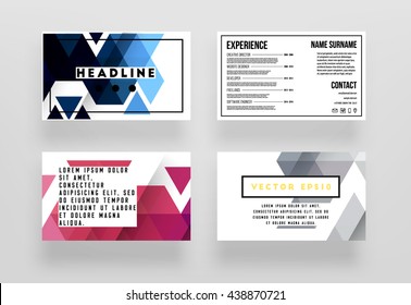 Juego de Fondos para Tarjetas Comerciales de Vectores Geométricos. Patrón de triángulos. Diseño de estilo plano