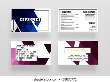 Geometric Vector Business Cards Backgrounds Set. Triangles Pattern. Flat Style Design